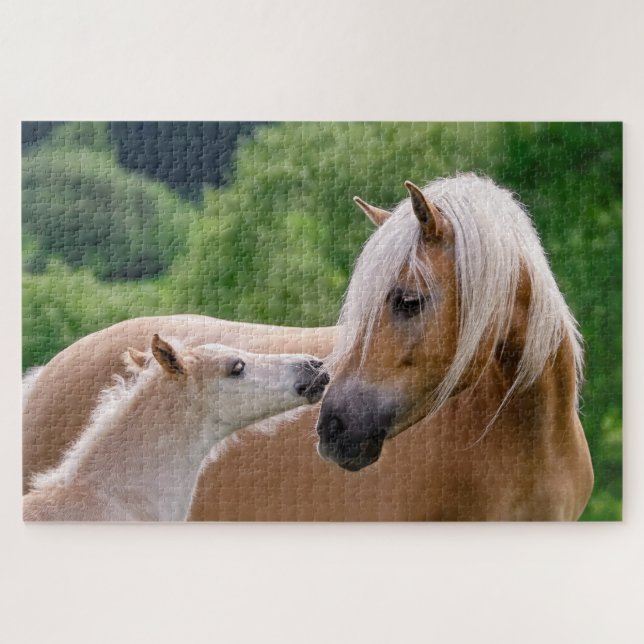 Haflinger mare and foal cuddling jigsaw puzzle (Horizontal)