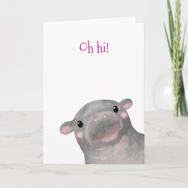Haggis the cute baby hippo 'Oh hi!' card (Front)