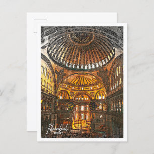 Hagia Sophia Istanbul Turkey Color Sketch Postcard