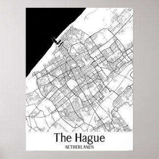 Hague Netherlands Black and White City Map Poster