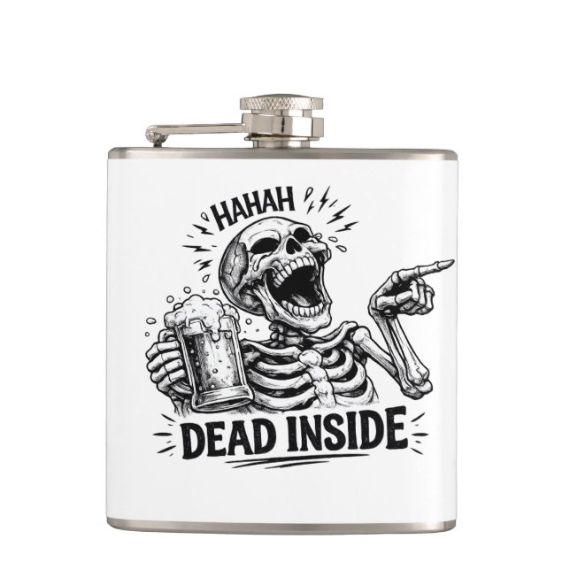 Haha Dead Inside Skeleton Hip Flask (Front)