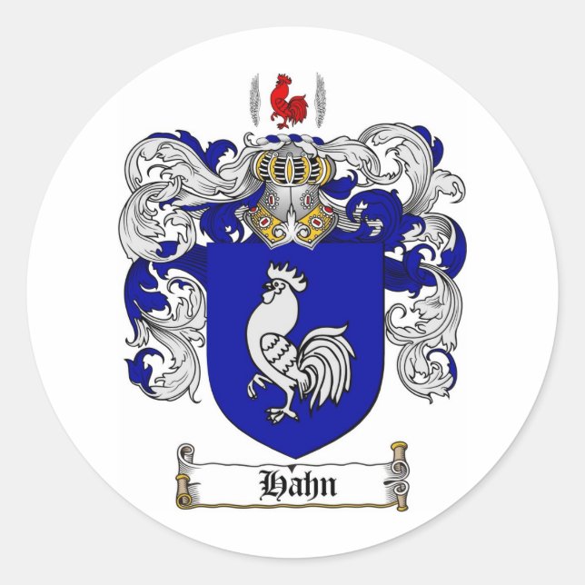 HAHN FAMILY CREST -  HAHN COAT OF ARMS CLASSIC ROUND STICKER (Front)