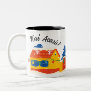 Hai Acasă Snowy Holiday Village Romanian  Two-Tone Coffee Mug