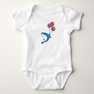 Hai Fish Flies With Balloons Sweet Animals Shark Baby Bodysuit