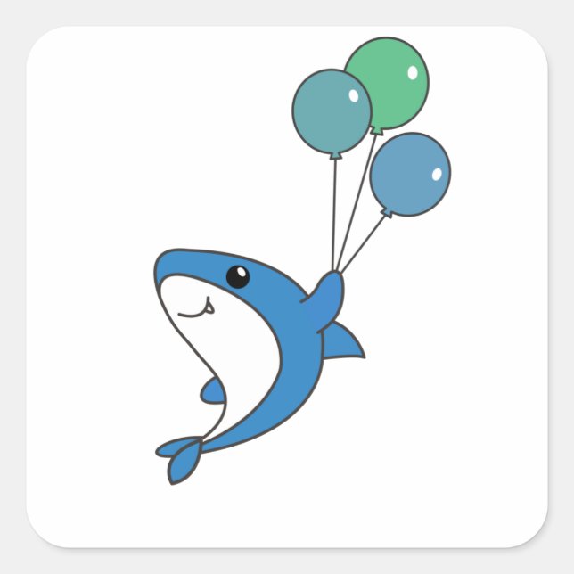 Hai Fish Flies With Balloons Sweet Animals Shark Square Sticker (Front)
