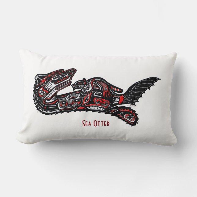 Haida Art-style Sea Otter Wildlife Throw Pillow (Front)