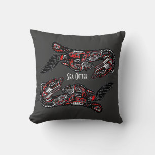 Haida Art-style Sea Otter Wildlife Throw Pillow