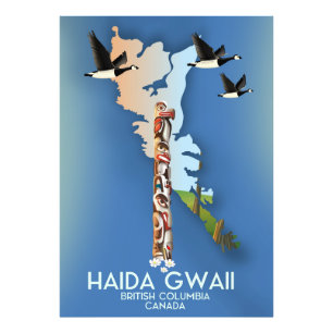 haida gwaii British Columbia Canadian map Photo Print