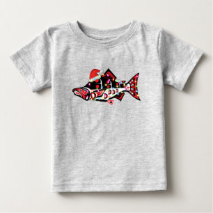 Haida Salmon Spirit Animal With Christmas Lights Baby T-Shirt