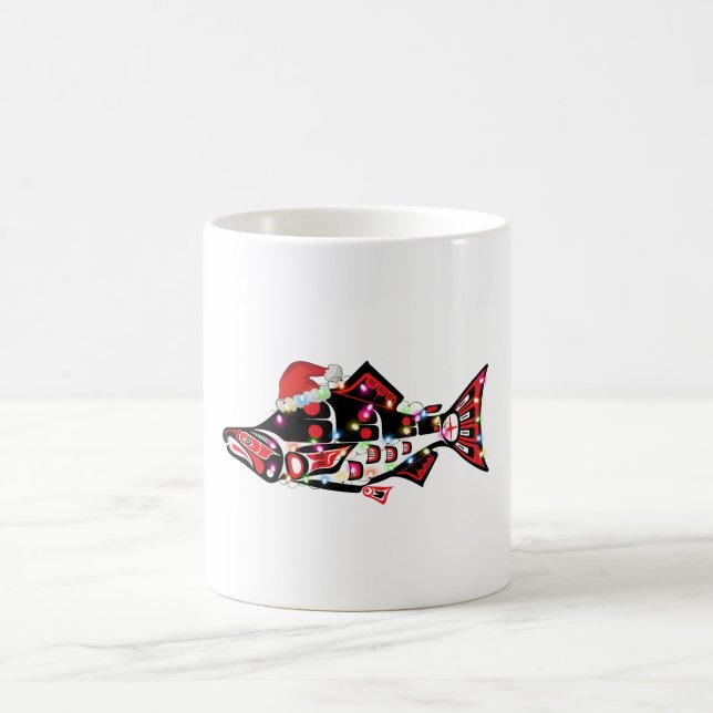 Haida Salmon Spirit Animal With Christmas Lights Coffee Mug (Center)
