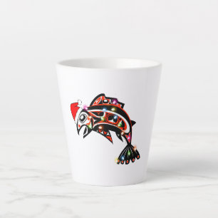Haida Salmon Spirit Animal With Christmas Lights Latte Mug