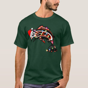 Haida Salmon Spirit Animal With Christmas Lights T-Shirt