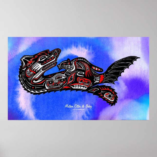 "HAIDA SPIRIT" Mother Otter & Baby Haida Art Print (Front)