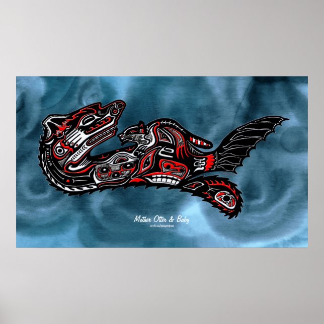 "HAIDA SPIRIT" Mother Otter & Baby Haida Art Print (Front)