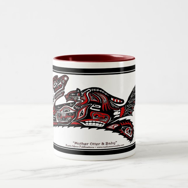 "HAIDA SPIRIT MUG" Native American Otters Two-Tone Coffee Mug (Center)