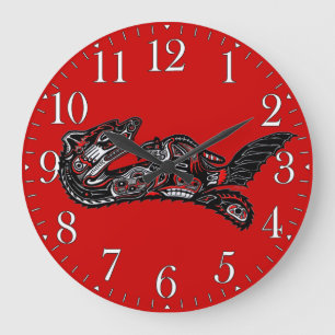 Haida-style Mother Otter and Baby Otter Native Art Large Clock