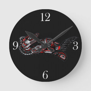 Haida-style Mother Otter and Baby Otter Native Art Round Clock