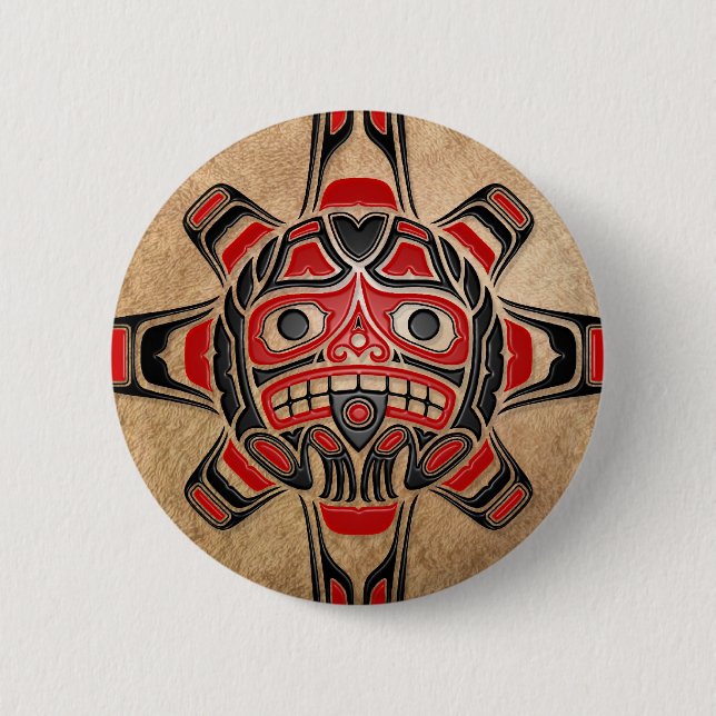 Haida Sun Mask 6 Cm Round Badge (Front)