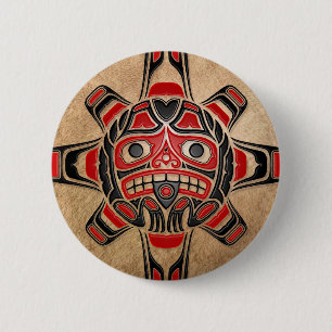 Haida Sun Mask 6 Cm Round Badge