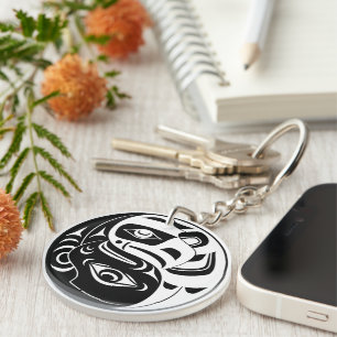 Haida Thunderbird Black And White Eagle Circle Key Ring