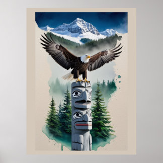 Haida Totem and Bald Eagle Poster