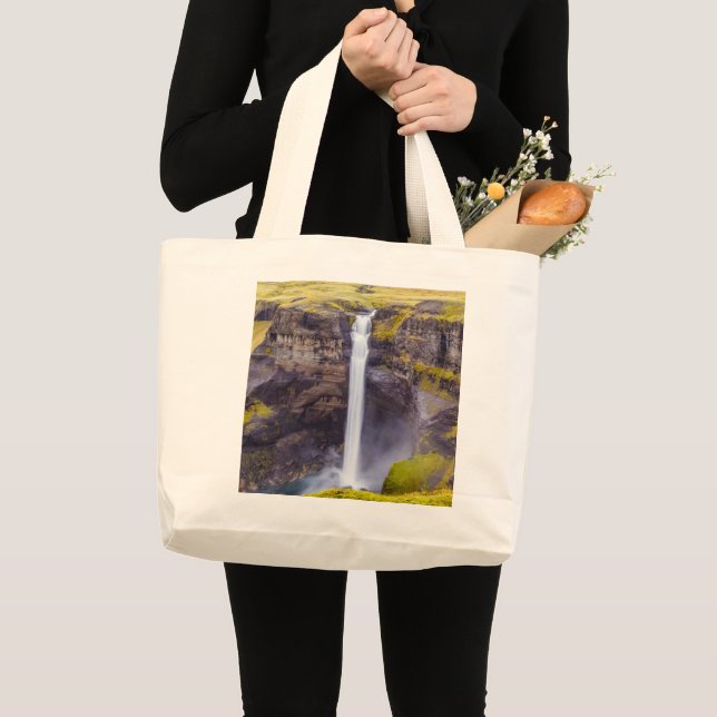 Haifoss waterfall, Iceland Large Tote Bag (Front (Product))