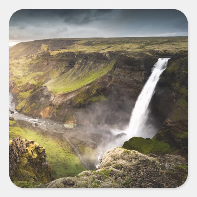 Haifoss Waterfall | Summer in Iceland Square Sticker (Front)