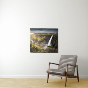 Haifoss Waterfall Summer in Iceland Tapestry