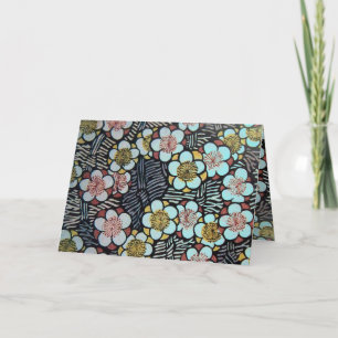 HAIKU/ BLACK WHITE PINK PINK BLUE SPRING FLOWERS CARD