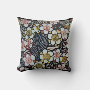 HAIKU/ BLACK WHITE PINK YELLOW SPRING FLOWERS CUSHION