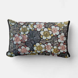 HAIKU/ BLACK WHITE PINK YELLOW SPRING FLOWERS LUMBAR CUSHION