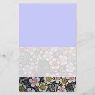 HAIKU/ BLACK WHITE TURQUOISE BLUE SPRING FLOWERS STATIONERY