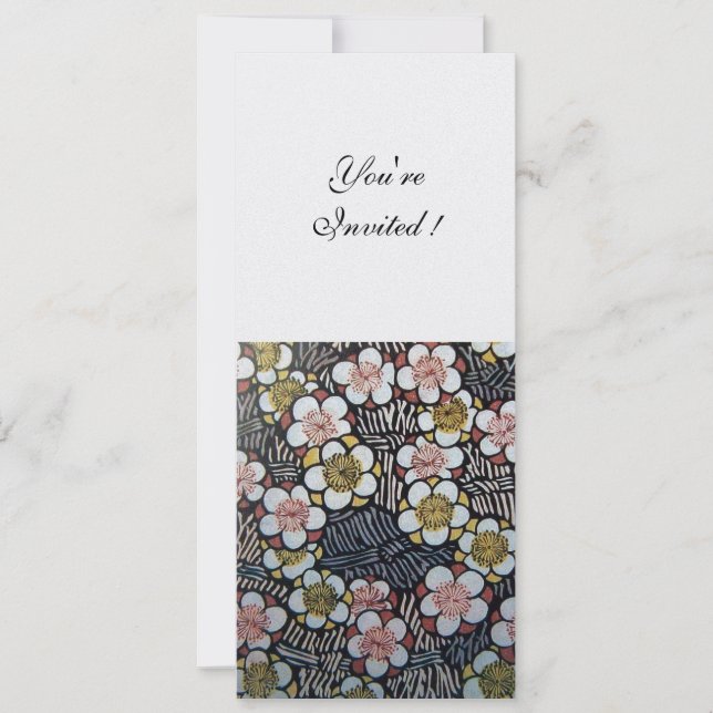 HAIKU/ BLACK WHITE YELLOW PINK SPRING FLOWERS INVITATION (Front)