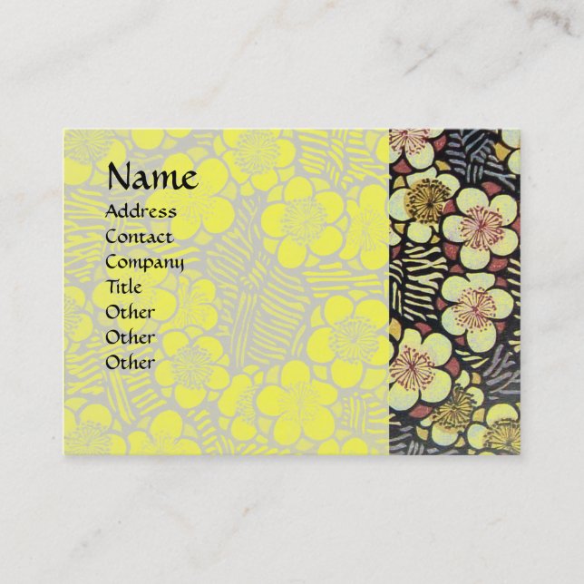HAIKU / BLACK WHITE YELLOW SPRING FLOWERS BUSINESS CARD (Front)
