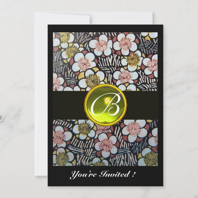 HAIKU/SPRING FLOWERS YELLOW TOPAZ MONOGRAM INVITATION (Front)