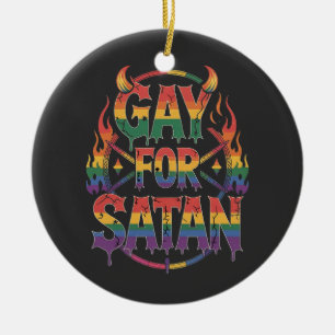 Hail Gay Satan Rainbow Baphomet Devil Goat LGBTQ Ceramic Ornament