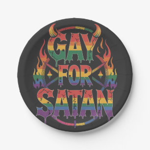 Hail Gay Satan Rainbow Baphomet Devil Goat LGBTQ Paper Plate