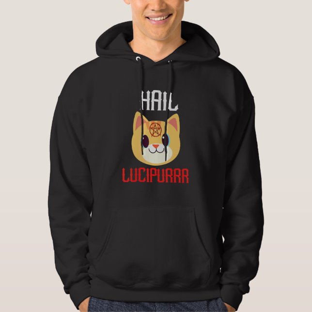 Hail Lucipurr Satan Demon Heavy Metal Music Hoodie (Front)