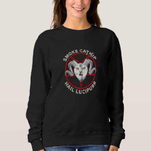 Hail Lucipurr Smoke Catnip   Satanic Cat Pun Zip Sweatshirt