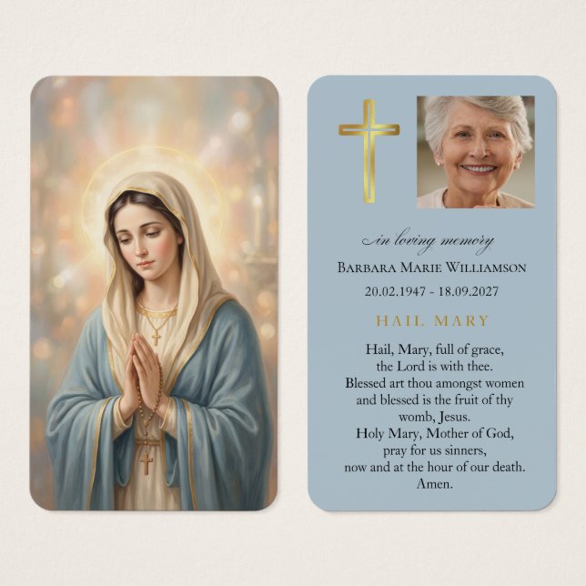 Hail Mary Blue Funeral Prayer Card (Front & Back)