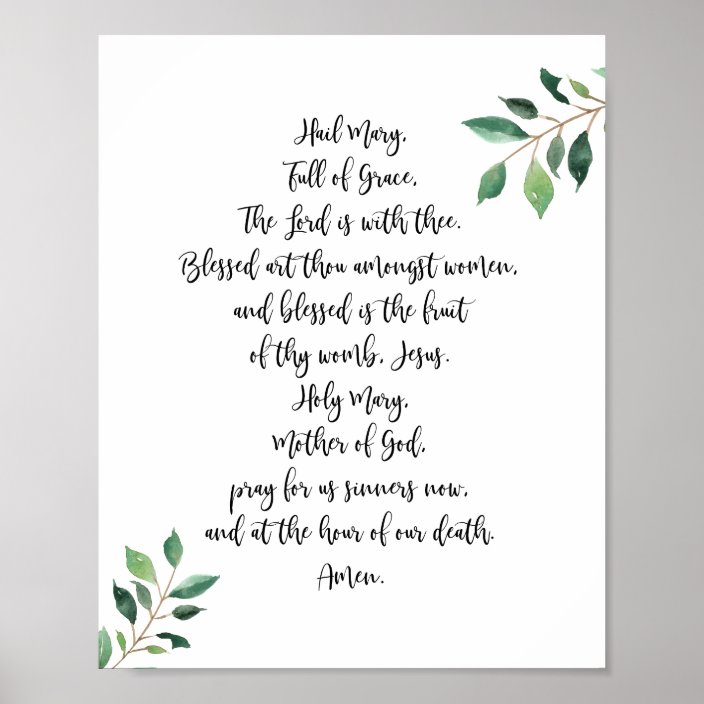 Hail Mary Catholic Prayer Print Calligraphy 