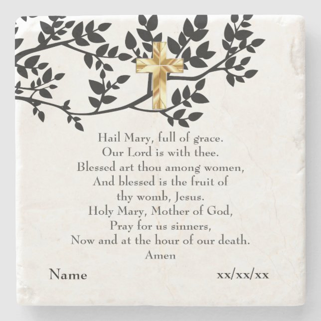 Hail Mary Prayer Catholic Gift Personalised Stone Coaster (Front)