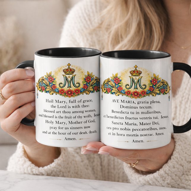 Hail Mary Prayer English & Latin Catholic Mug (Featuring the Hail Mary prayer in English on one side and Latin on the other,)
