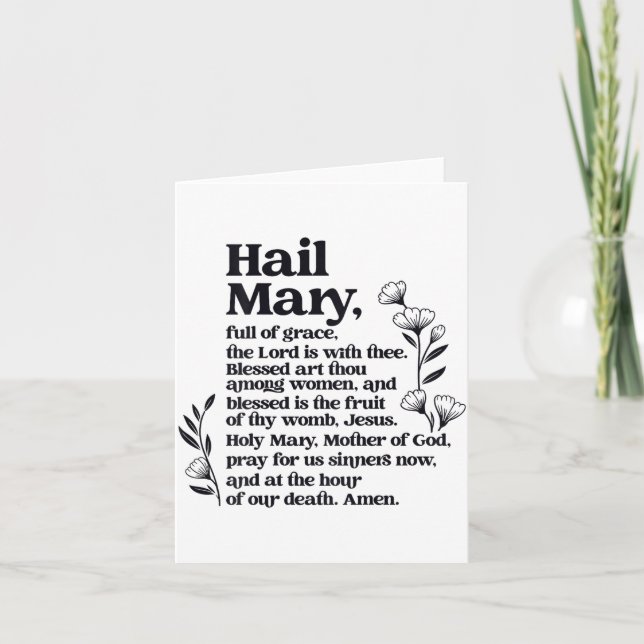 Hail Mary Prayer Marian Floral Christian Blessed M Card (Front)