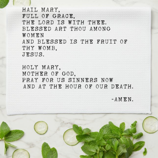Hail Mary Prayer Tea Towel (Folded)