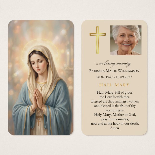 Hail Mary Religious Funeral Prayer Card (Front & Back)