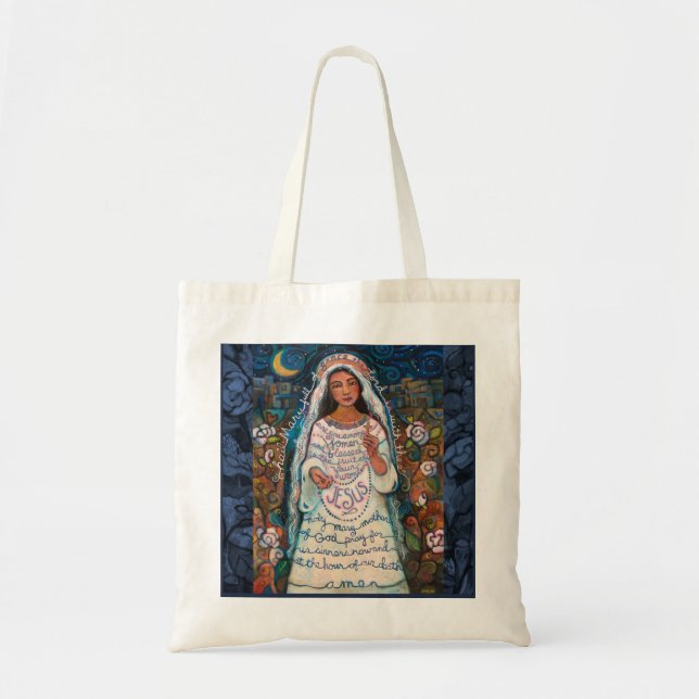 Hail Mary with Rose background Tote Bag (Front)