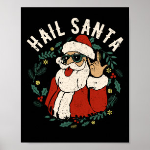 Hail Santa Claus Sleigher Christmas Rock Metal Poster