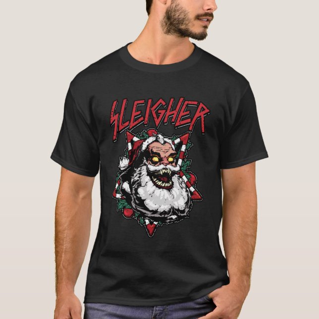 Hail Santa Funny Christmas Metal Santa Sleigher Me T-Shirt (Front)
