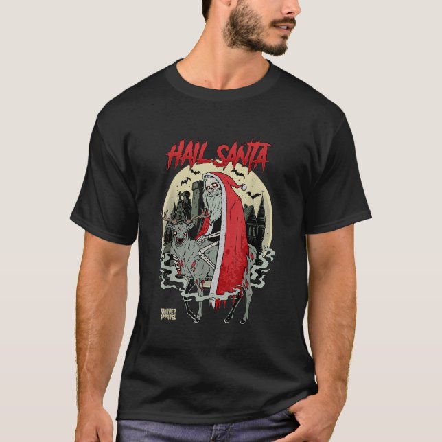Hail Santa Retro Horror Ugly Christmas T-Shirt (Front)